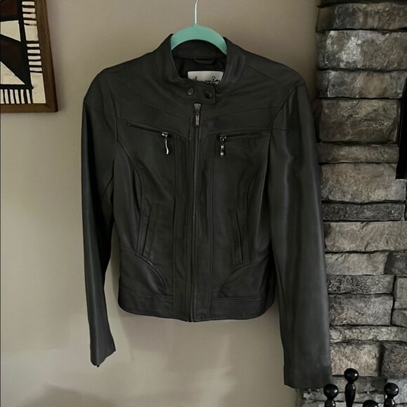 American Rag Gray Leather Jacket Biker Style - Picture 4 of 9